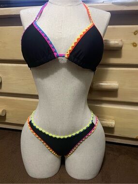 Dailiwei Black Triangle Bikini with Neon Trim - Women's Swim Size Small